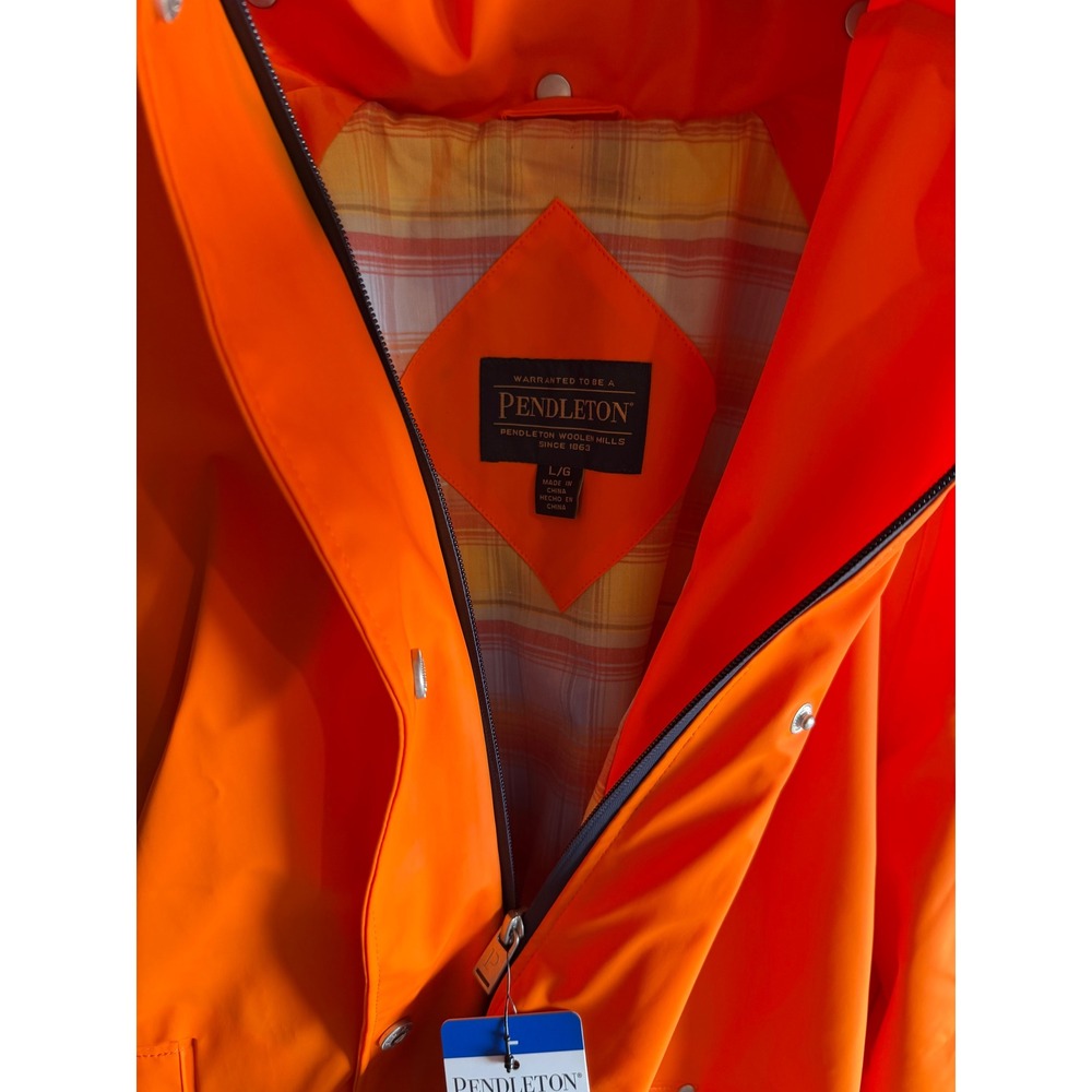Pendleton Womens Orange Waterproof Hooded Rain Jacket Plaid Lined Slicker Coat L - Picture 3 of 8